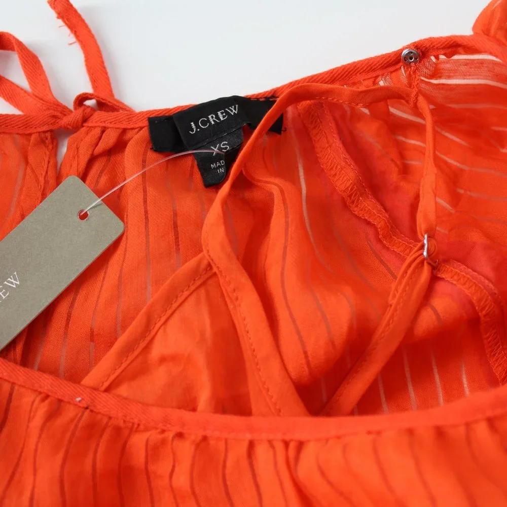 J.Crew lightweight semi sheer shadow stripe relax fit orange  top blouse XS New